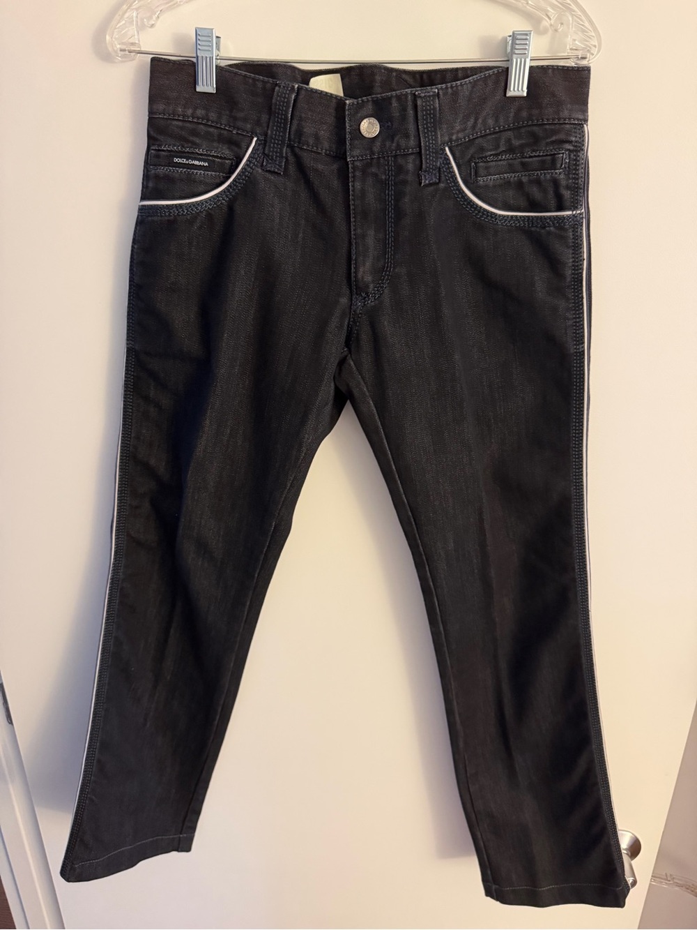 Dolce & Gabbana Black Slim Straight Jeans with White Piping